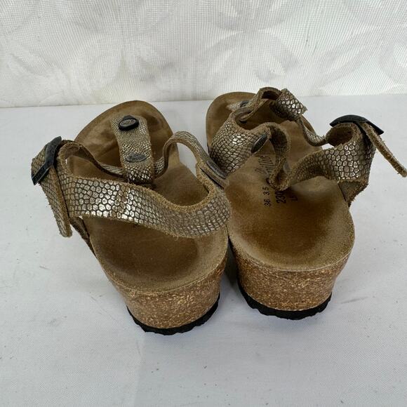 Papillio By Birkenstock Ashley T-Strap Wedge Shimmer Metallic Sandals Size 5 - Picture 5 of 7